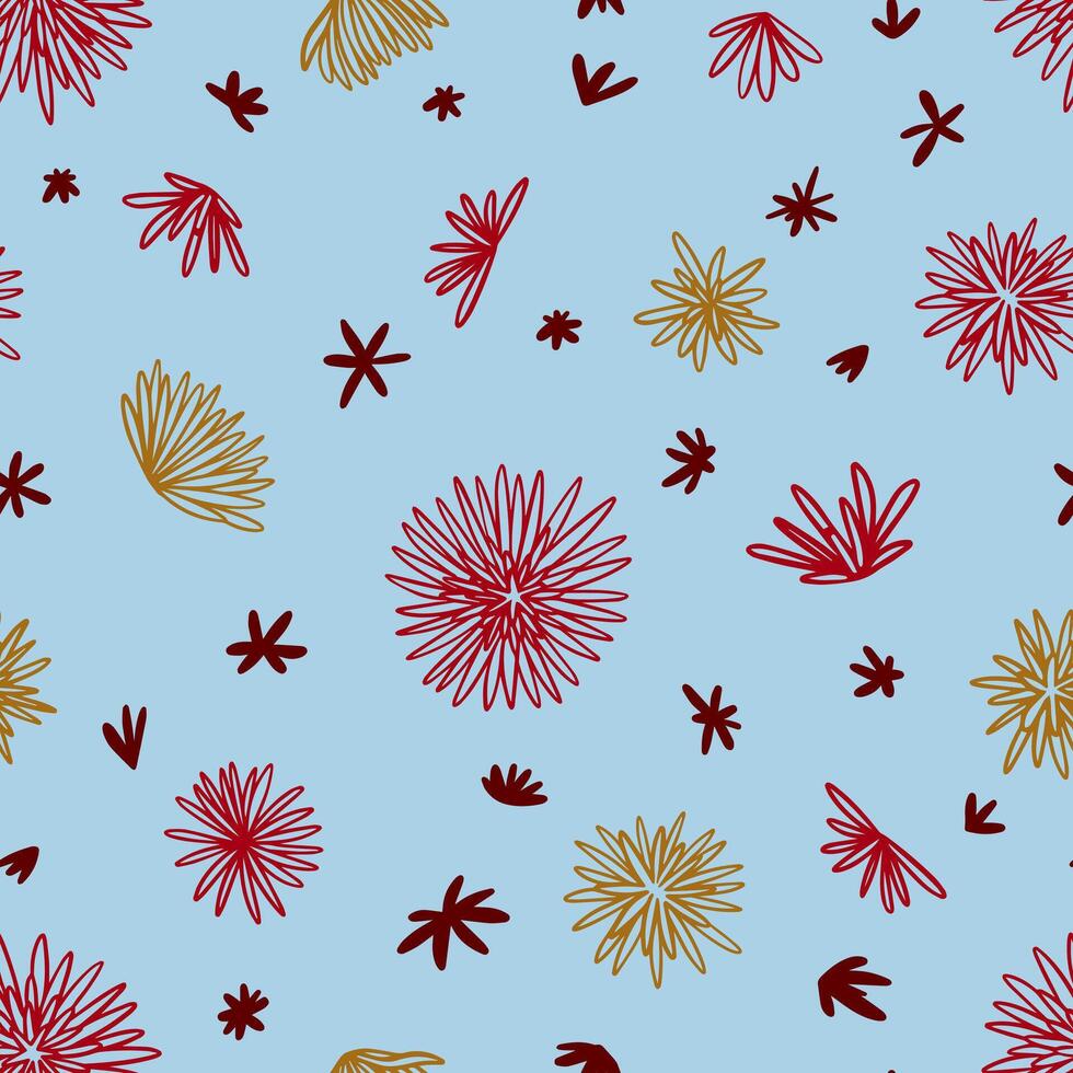 Floral hand drawn vector seamless pattern. Background with abstract flowers. Botanical ornament in doodles style.