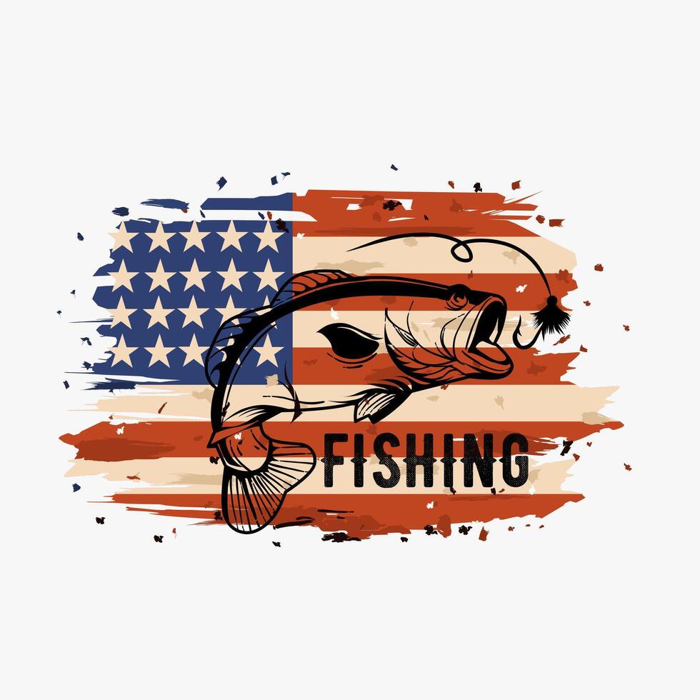 vector of american fishing in grunge and vintage style perfect for print, apparel, etc