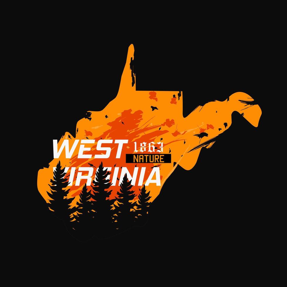 vector of west virginia forest in grunge style, vintage style, perfect for print, apparel, etc