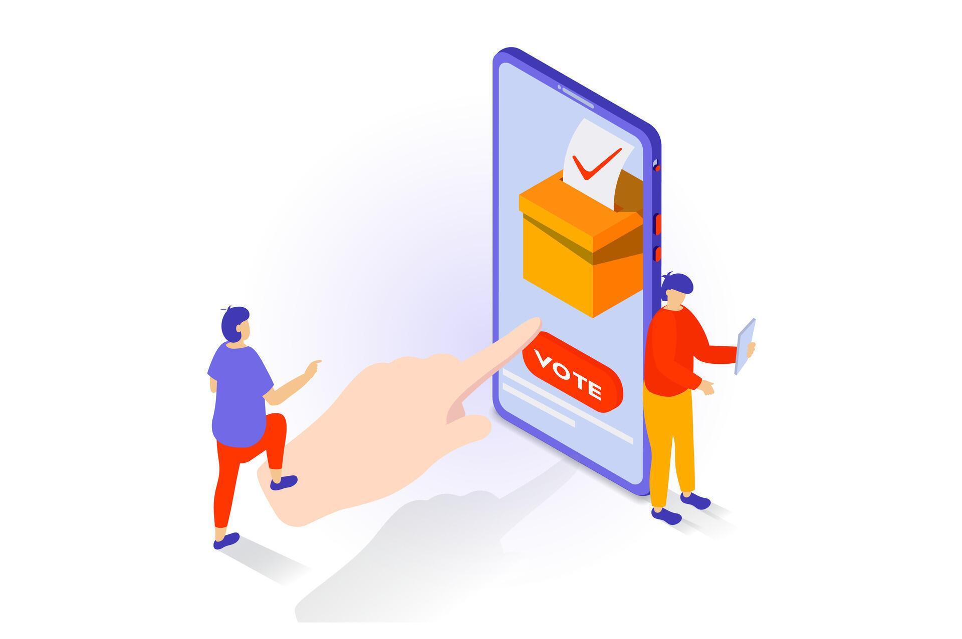 Election and voting concept in 3d isometric design. People vote online 