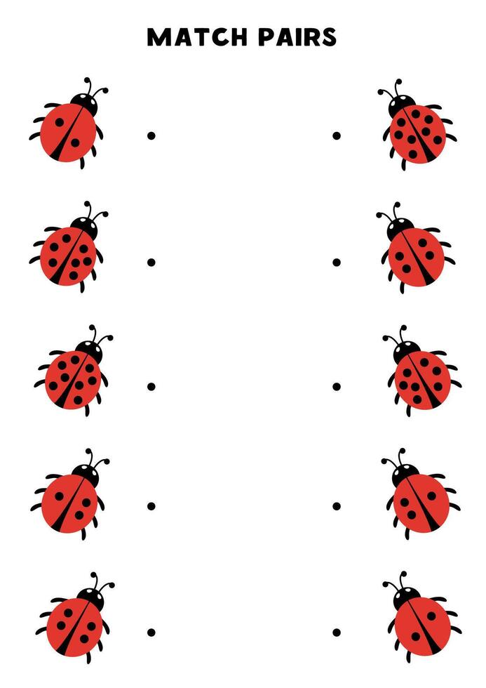 Match pairs of cute ladybugs with dots. Logical and math game for kids. vector