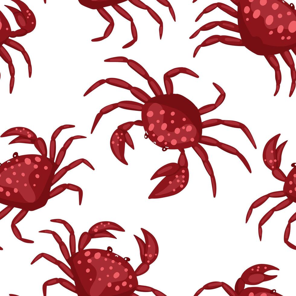 Cute, funny crabs. Abstract vector stock seamless pattern. Colored cartoon ornament with sea animals. Modern design for summer print, fabric, textile, background, wallpaper, wrapping, card, decor.