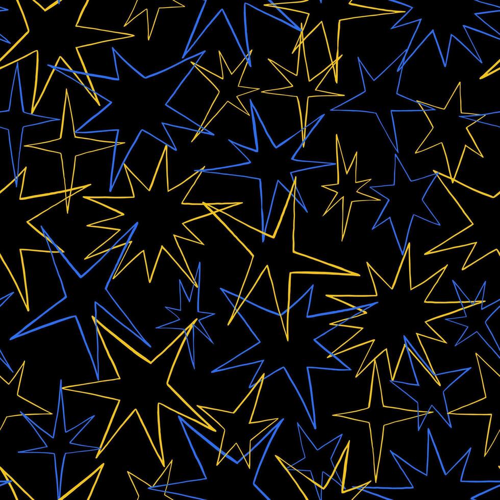 Bright ornament of stars shapes. Abstract vector seamless pattern. Design for print, wrapping paper, textile, wallpapers, background, decoration.