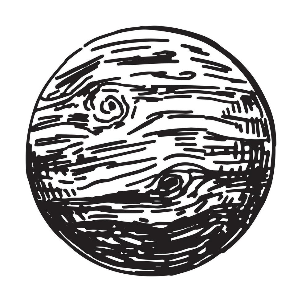 Cosmic space object doodle. Outline drawing of planet. Astronomy science sketch. Hand drawn vector illustration isolated on white.