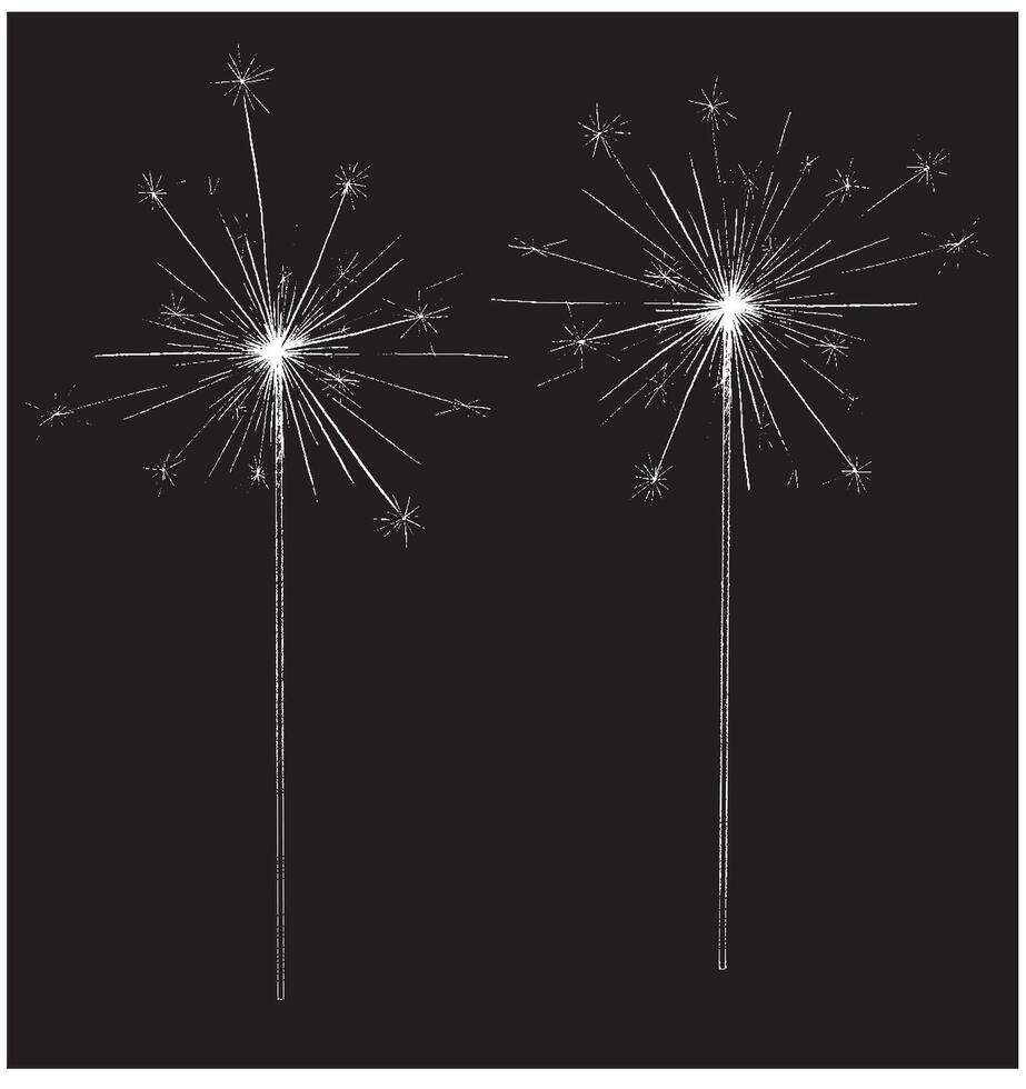 Bengal or indian light sparkler, Bright sparks , Bengal fire firework Vector illustration isolated. Salute element for celebration of holidays and parties, weddings and birthdays. Line art fireworks.