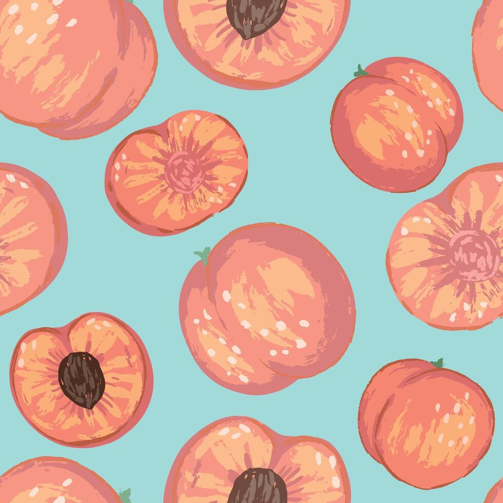 sin costura modelo de duraznos en moderno estilo. vector contemporáneo ornamento de Fresco sabroso frutas