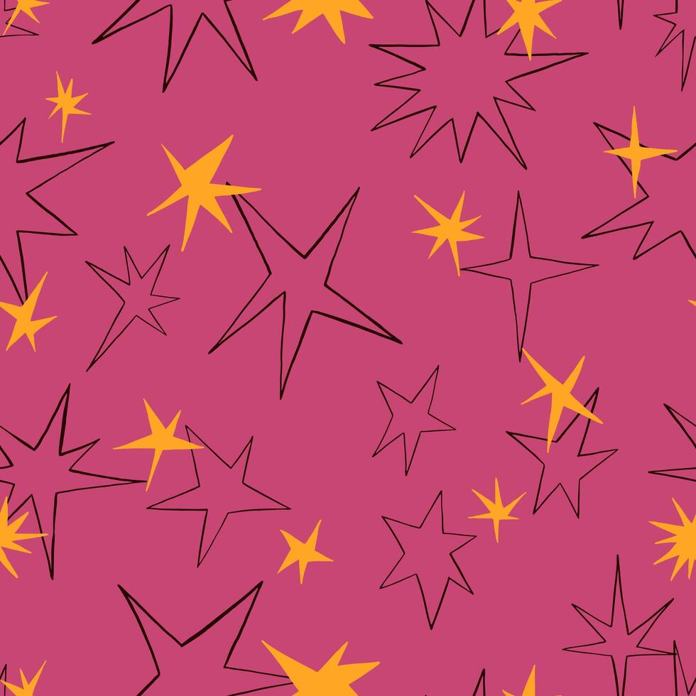Bright ornament of stars. Abstract vector seamless pattern. Design for print, wrapping paper, textile, wallpapers, background, decoration.
