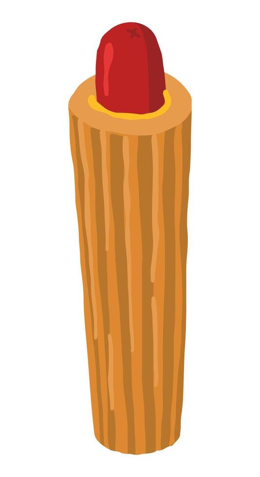 French hot dog fast food. Hand drawn vector illustration in flat style. Single sandwich doodle. Cartoon clipart isolated on white background.