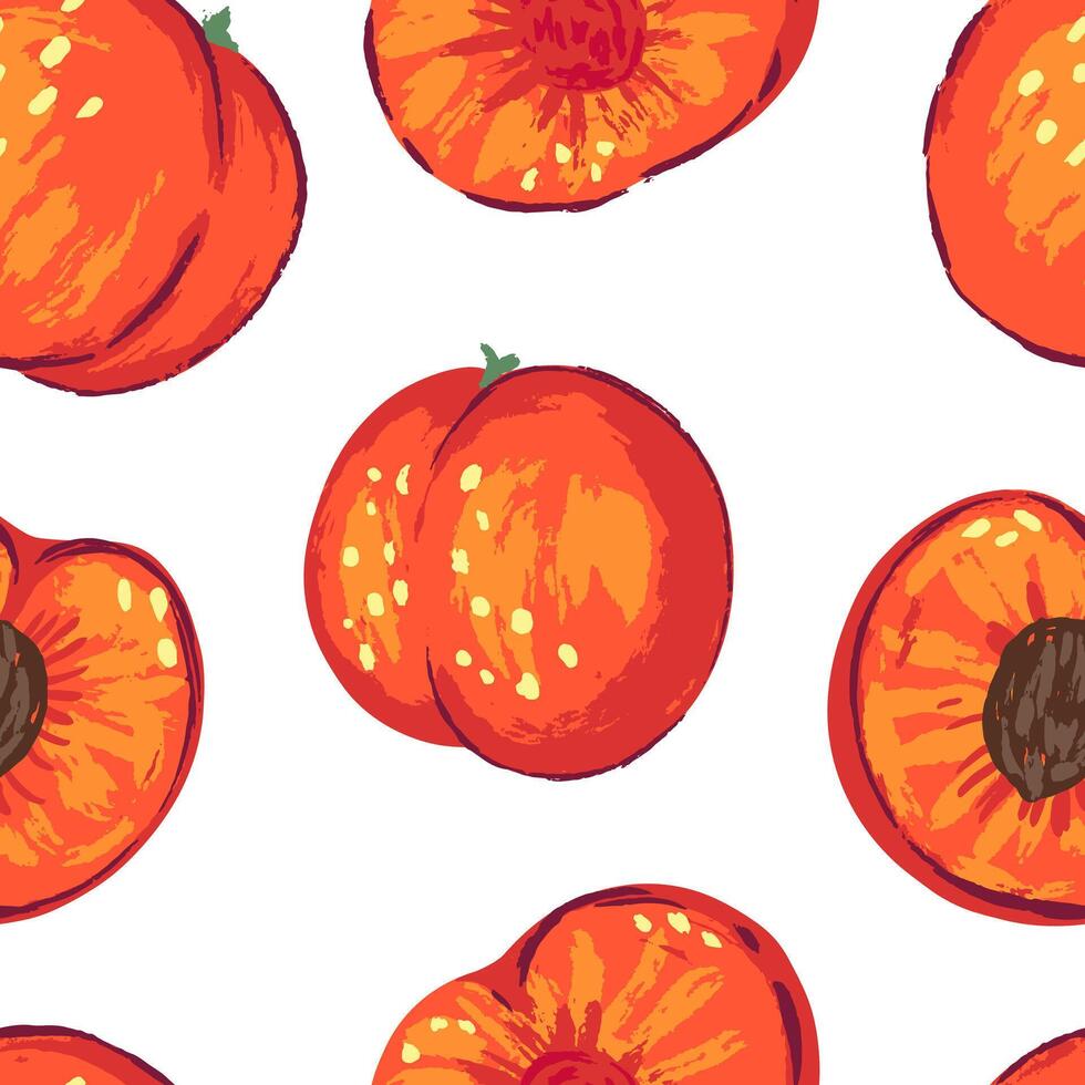 sin costura modelo de duraznos en moderno estilo. vector ilustración de Fresco sabroso frutas brillante contemporáneo ornamento. diseño para decoración, fondo de pantalla, fondo, textil.