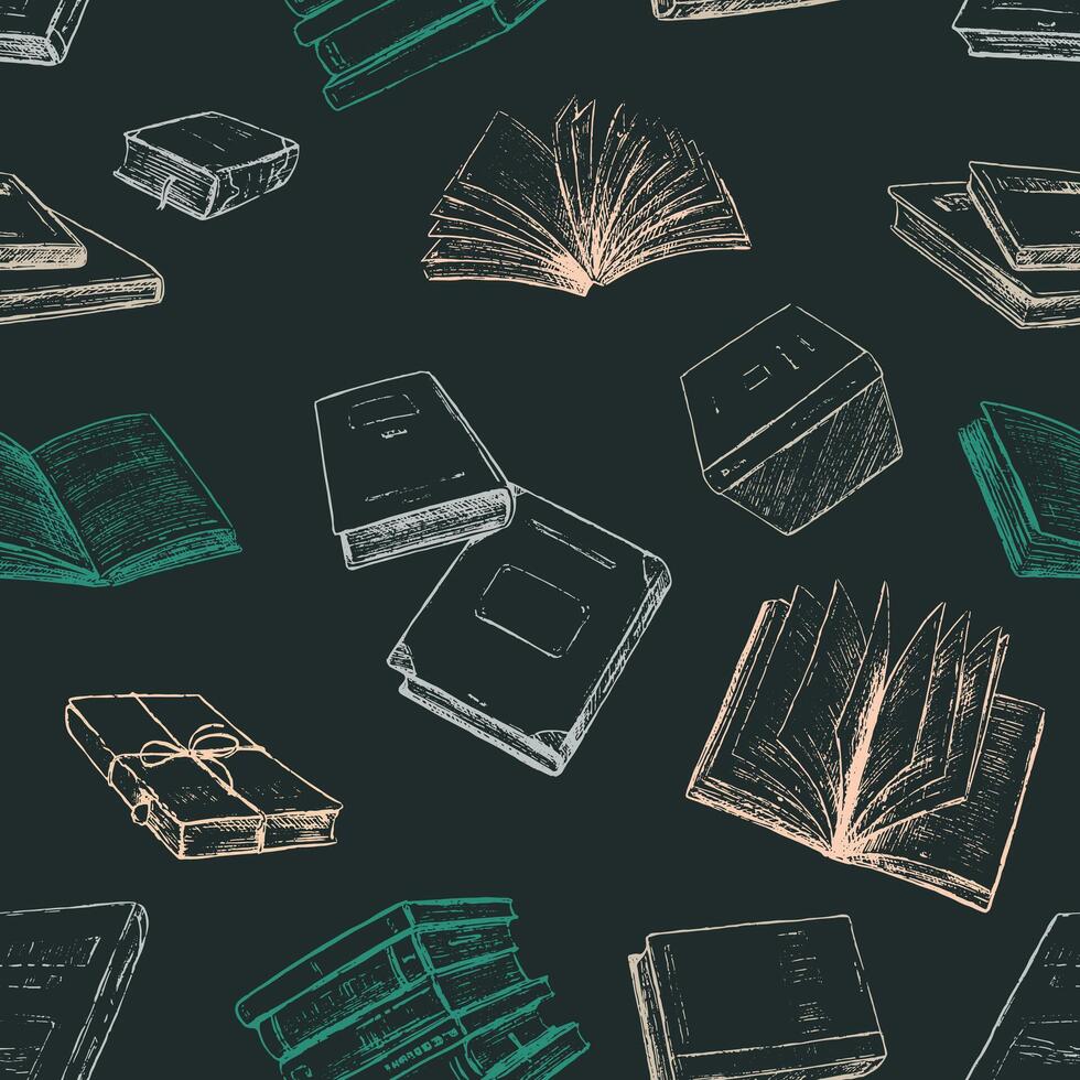 libros vector sin costura modelo. amor de lectura, Clásico mano dibujado antecedentes. resumen fondo de pantalla en bosquejo estilo, boho