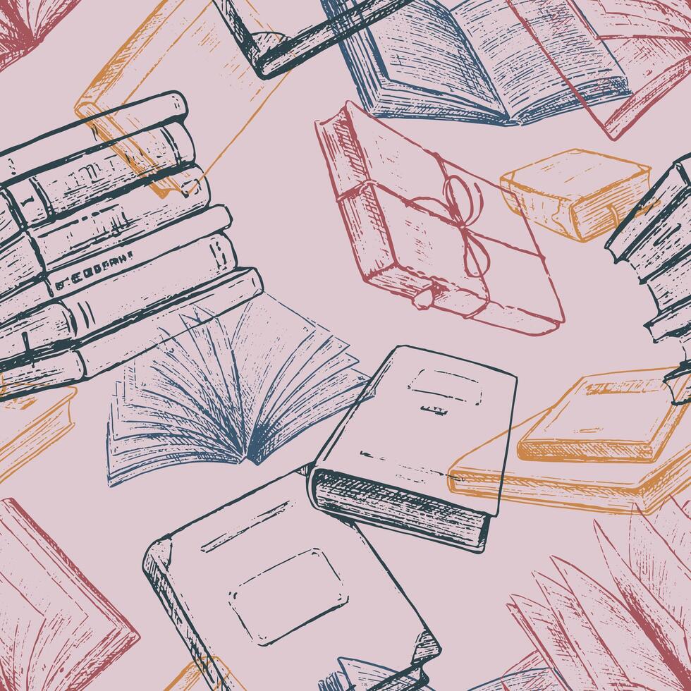 libros vector sin costura modelo. amor de lectura, Clásico mano dibujado antecedentes. resumen fondo de pantalla en bosquejo estilo, boho