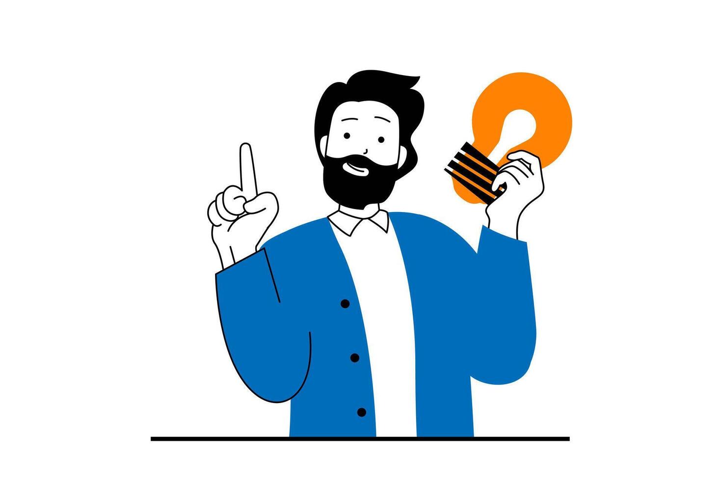 Brainstorming concept with people scene in flat web design. Man holding light bulb and finding solutions and generating creative ideas. Vector illustration for social media banner, marketing material.