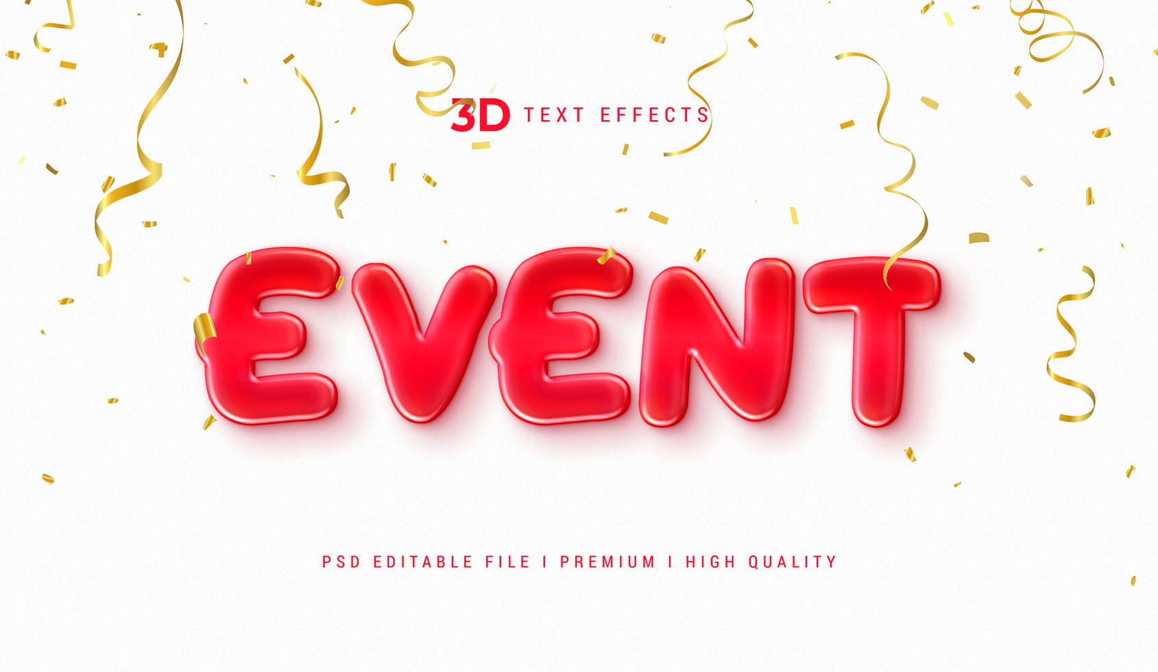 Event 3d Text Style Effect Mockup Template with Confetti psd