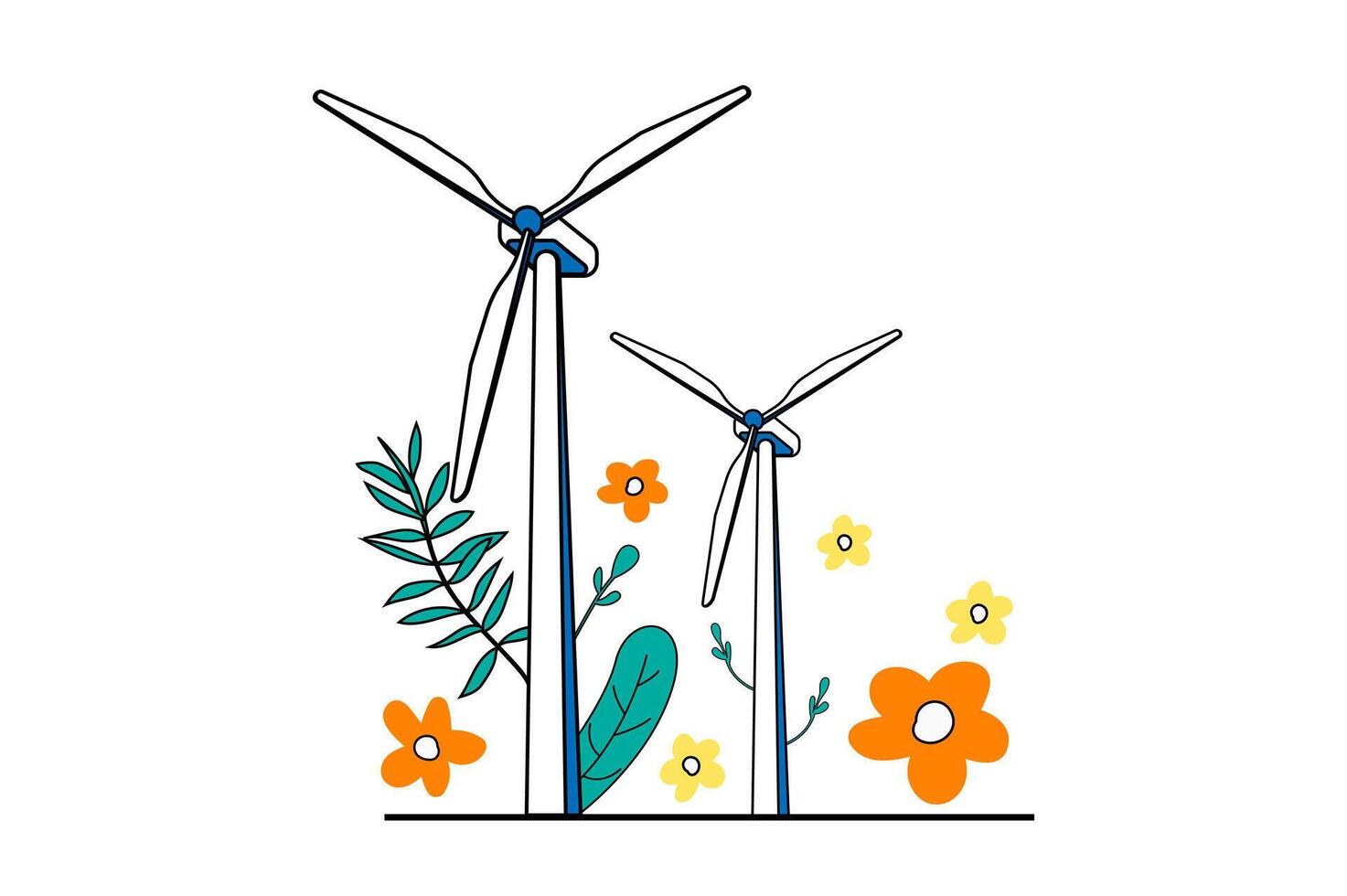 Green energy concept with people scene in flat web design. Alternative energy generation by wind turbine station with green technology. Vector illustration for social media banner, marketing material.