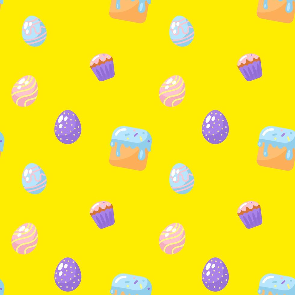 Happy easter seamless pattern with eggs and cake vector