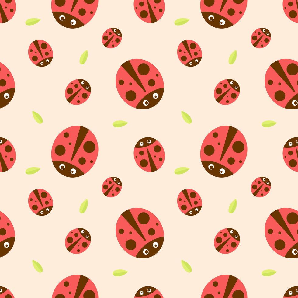 Seamless pattern with ladybug and leafs vector
