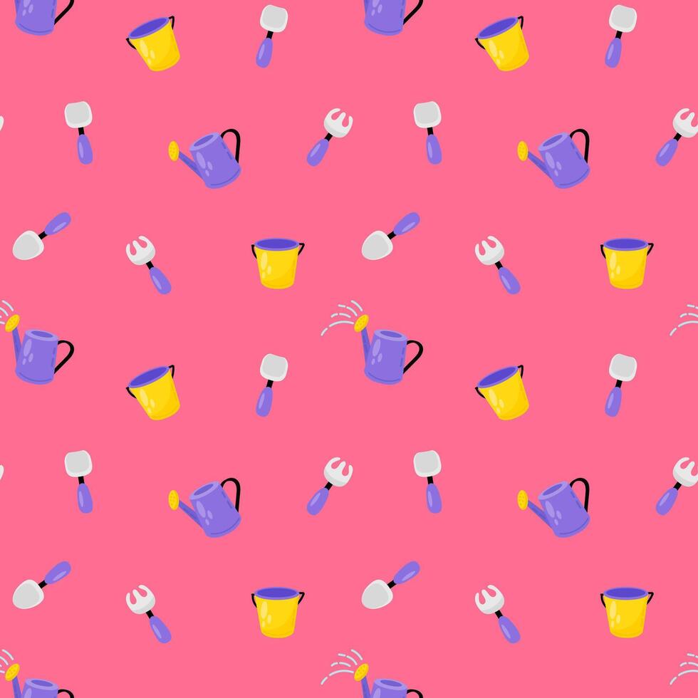 Gardening tools flat seamless pattern vector