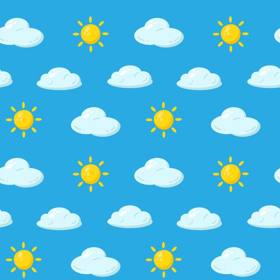Sky with sun and clouds seamless pattern vector