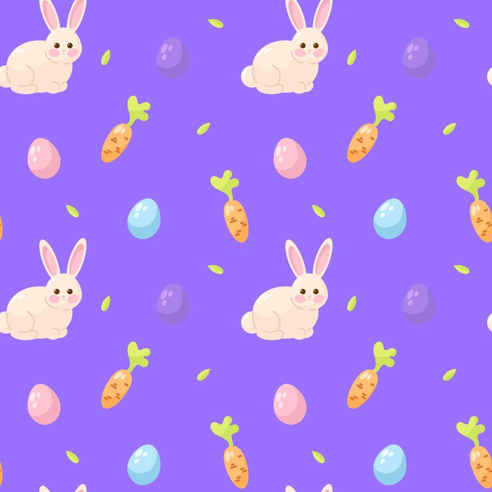 Happy easter seamless pattern with bunny, eggs and carrot vector