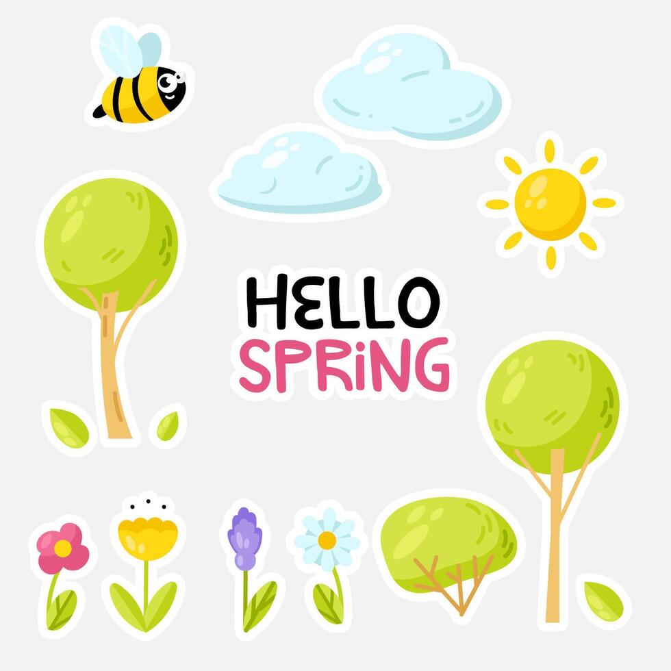 Hello spring cute element set vector
