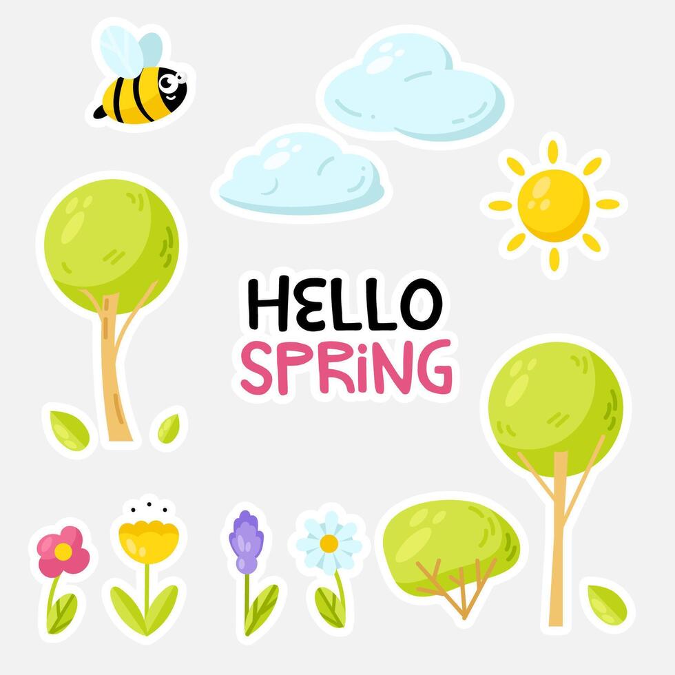 Hola primavera linda elemento conjunto vector