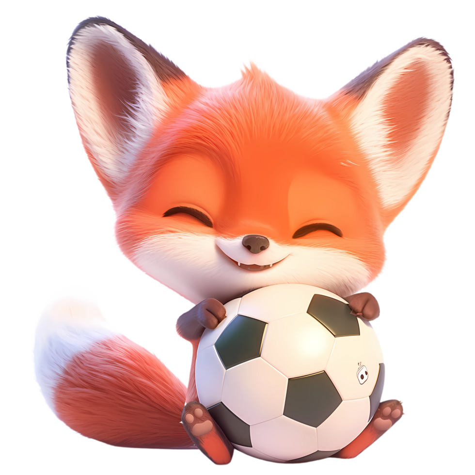 AI generated Cute Fox 3d Cartoon Character Holding a Ball png