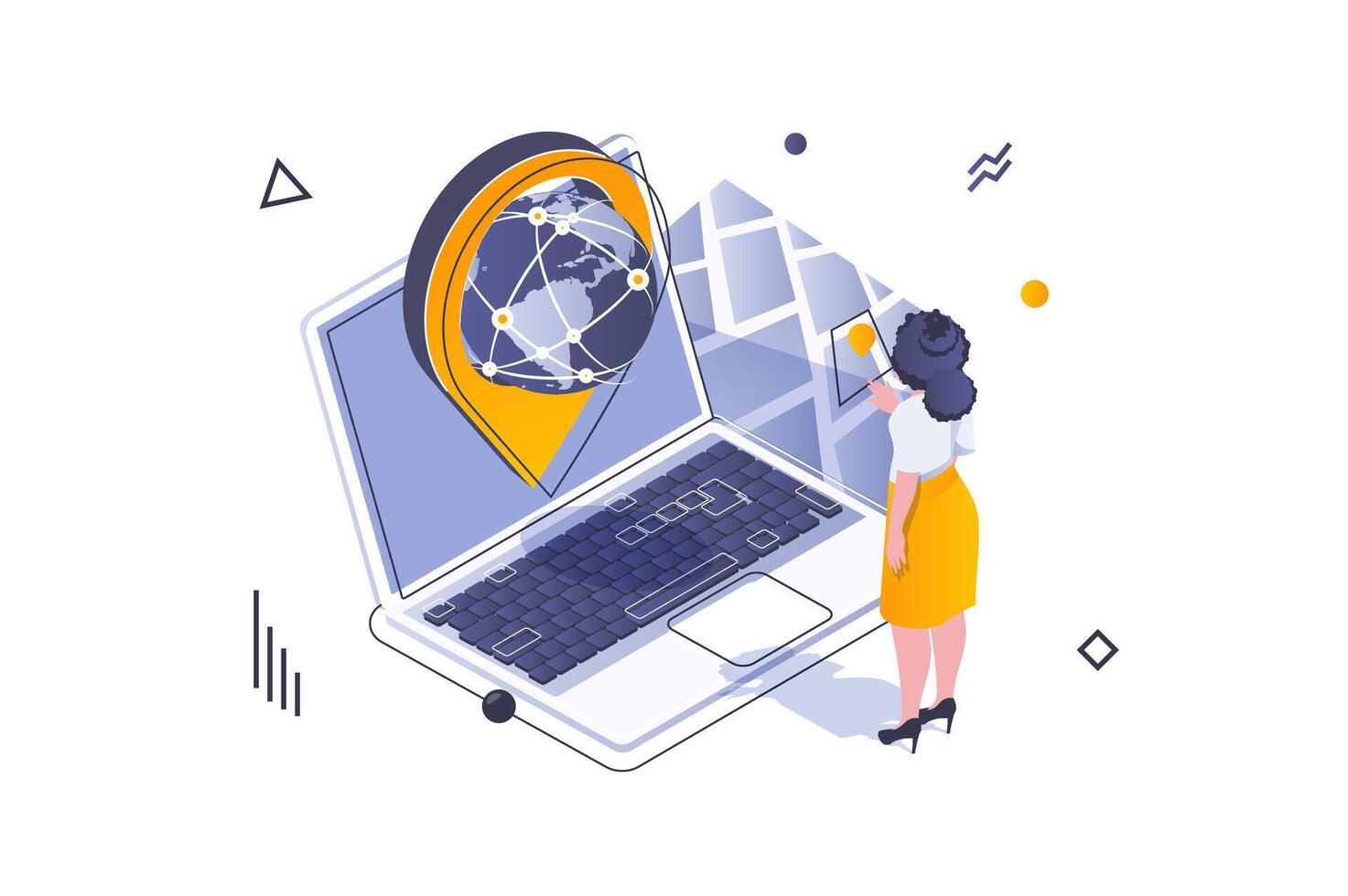 Transportation logistics concept in 3d isometric design. Woman working in global delivery company of export and import, cargo service. Vector illustration with isometric people scene for web graphic