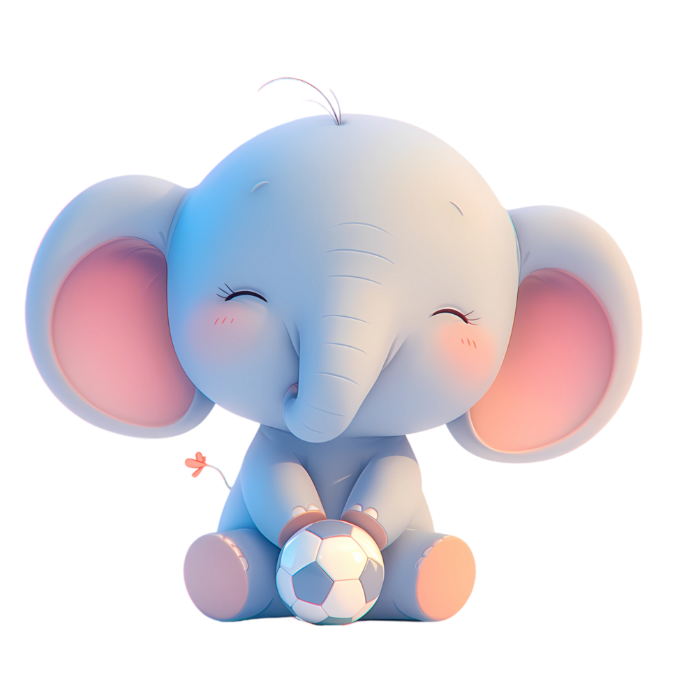 ai generato carino elefante 3d cartone animato personaggio Tenere un' palla png