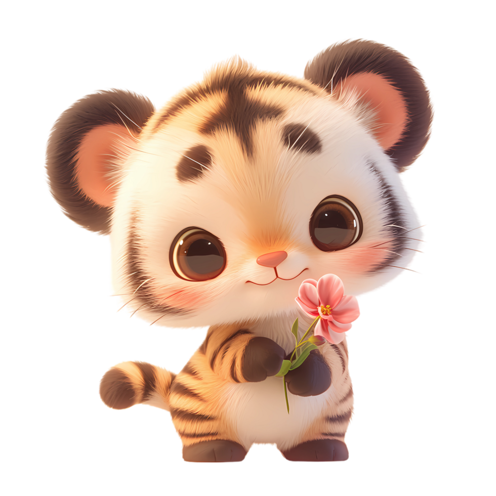 AI generated Cute Baby Tiger Cartoon Character, 3D Rendering png