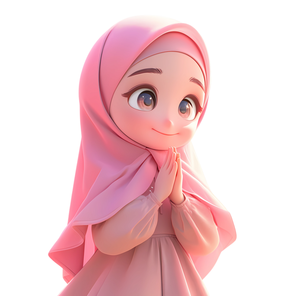 ai gegenereerd schattig Islamitisch vrouw tekenfilm karakter, 3d geven png