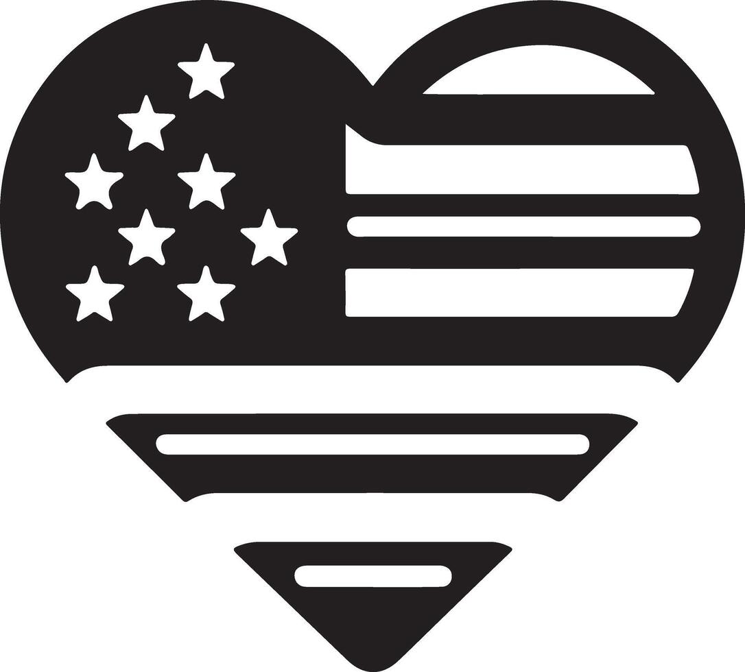 minimal heart shape with us flag vector logo icon, flat symbol, black color silhouette 4