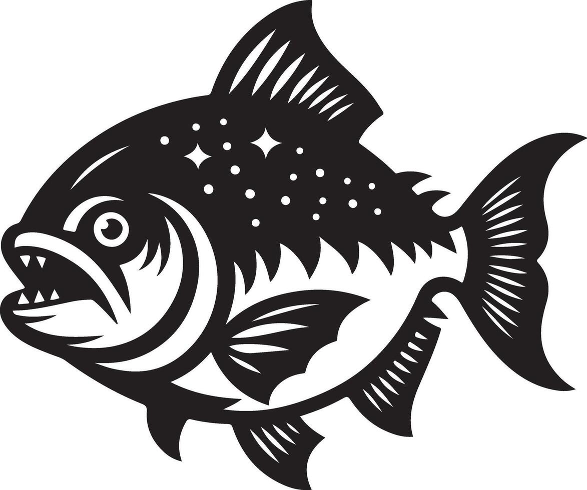 piraña pescado vector icono, clipart, símbolo, plano ilustración, negro color silueta 5 5