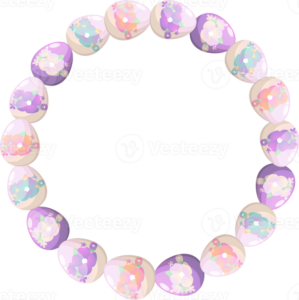Easter wreath with flowers and eggs for greeting card png