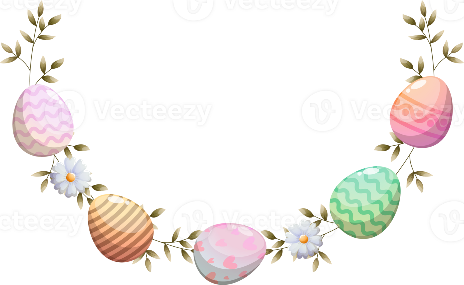 Easter wreath with flowers and eggs for greeting card png