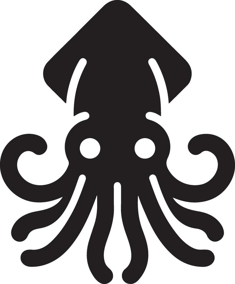 minimal Squid vector icon, flat symbol, black color silhouette, white background 22