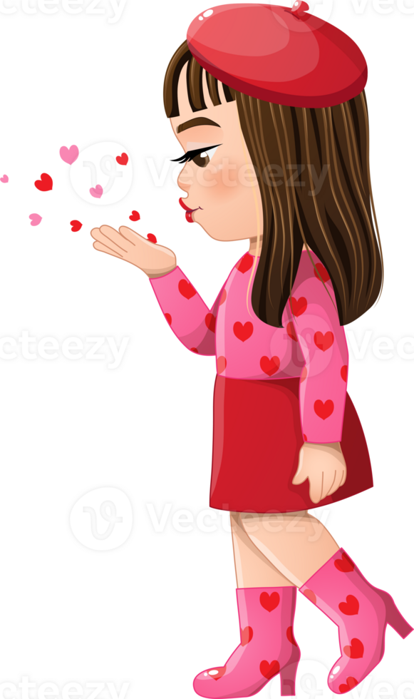Little Girl Side View Blowing Hearts flat paper png