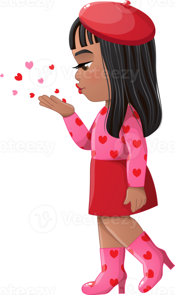 Little Girl Side View Blowing Hearts flat paper png