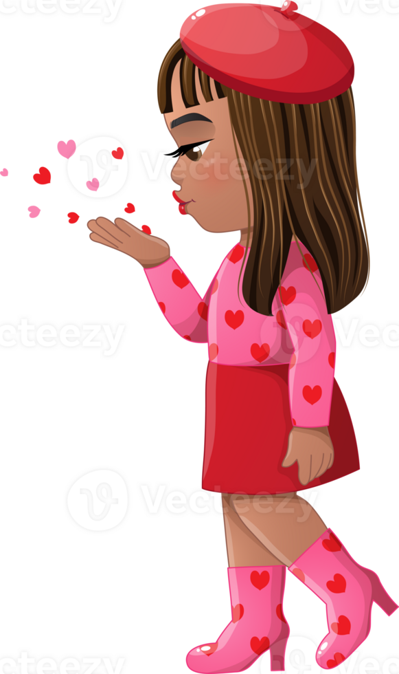 Little Girl Side View Blowing Hearts flat paper png