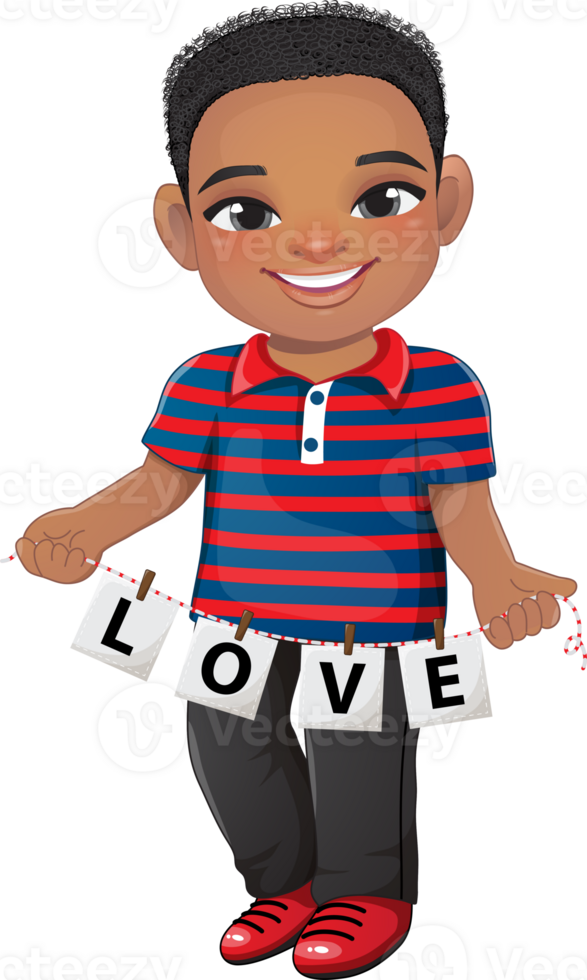 Cute Boy holding letters of word LOVE cartoon character png