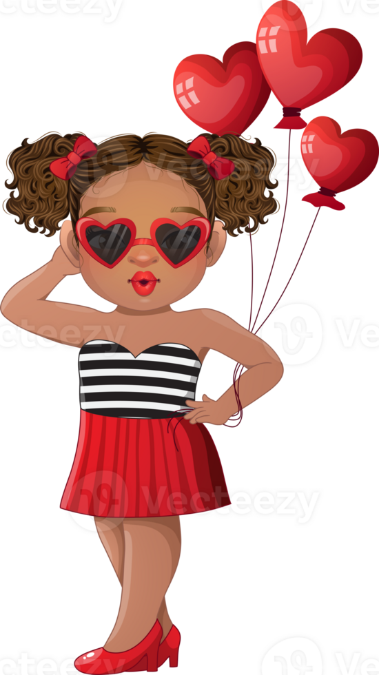 Cute Girls wearing Heart Glasses holding Heart Balloon Cartoon Character png