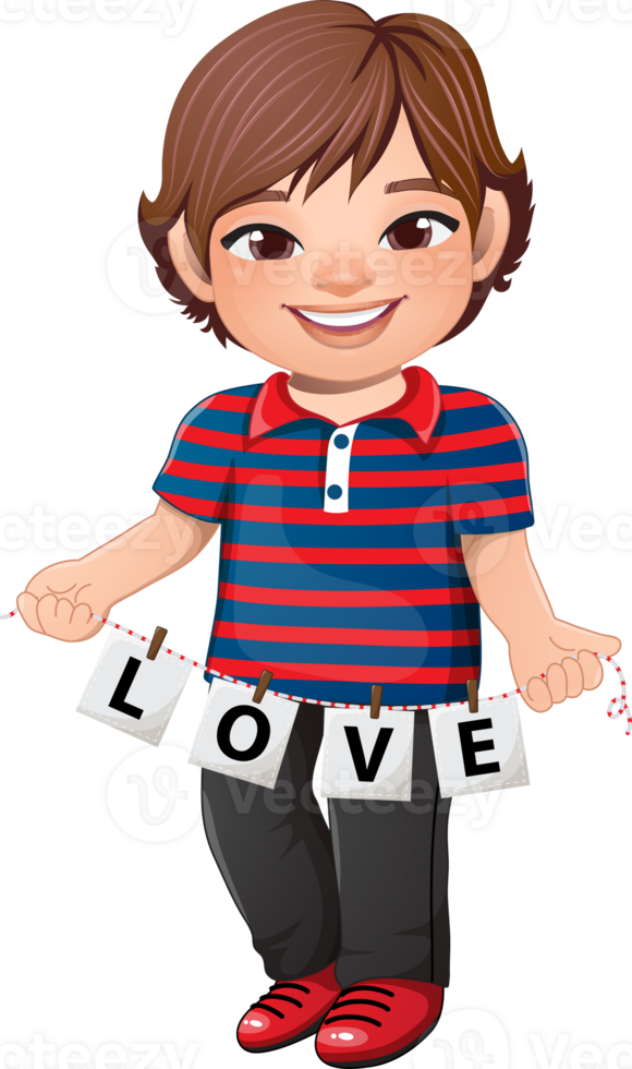 Cute Boy holding letters of word LOVE cartoon character png