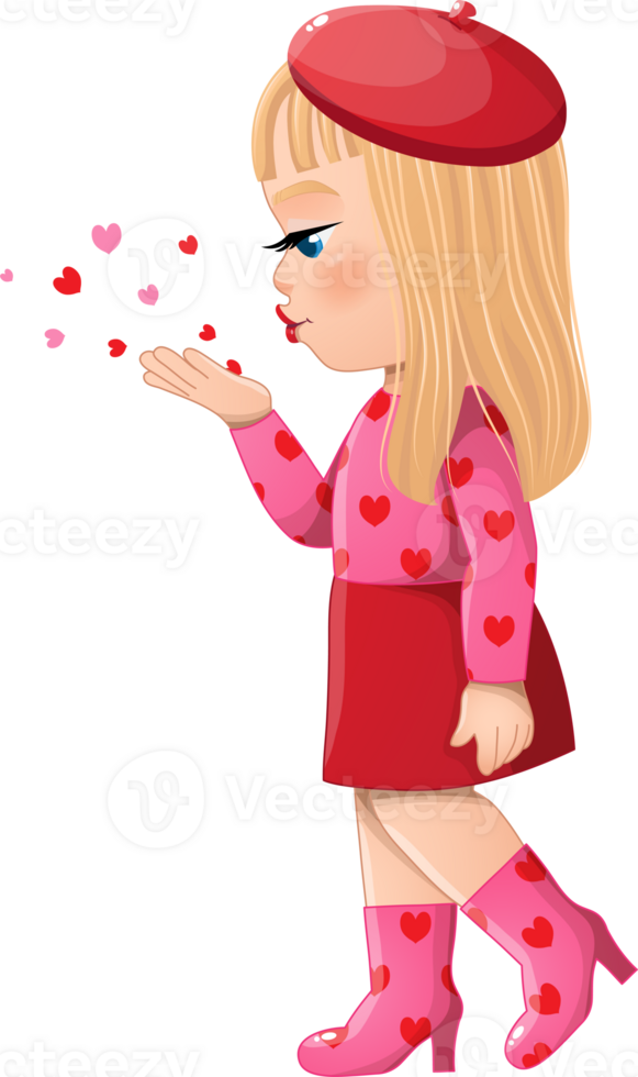 Little Girl Side View Blowing Hearts flat paper png