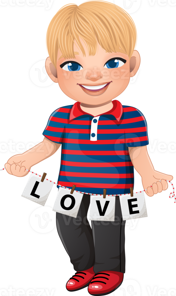 Cute Boy holding letters of word LOVE cartoon character png