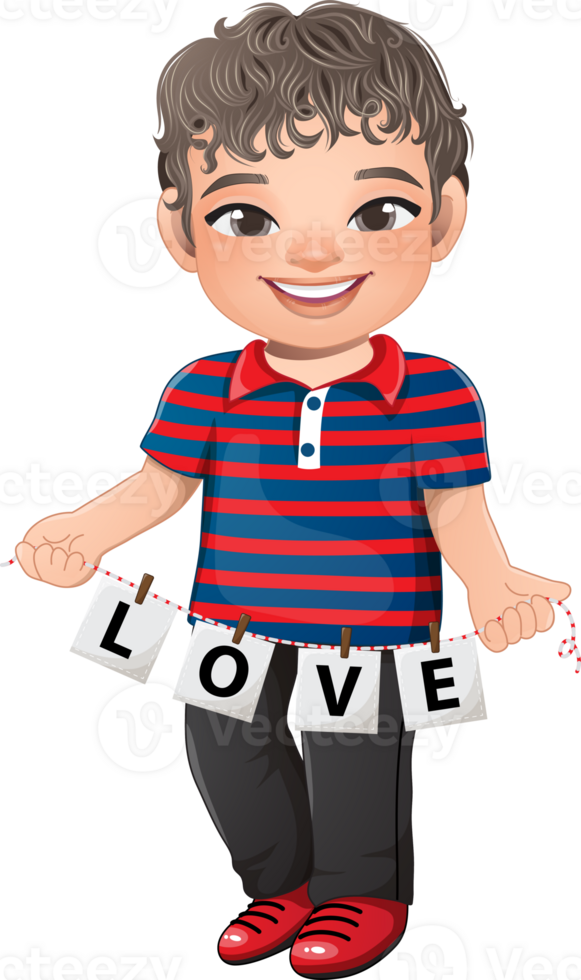 Cute Boy holding letters of word LOVE cartoon character png