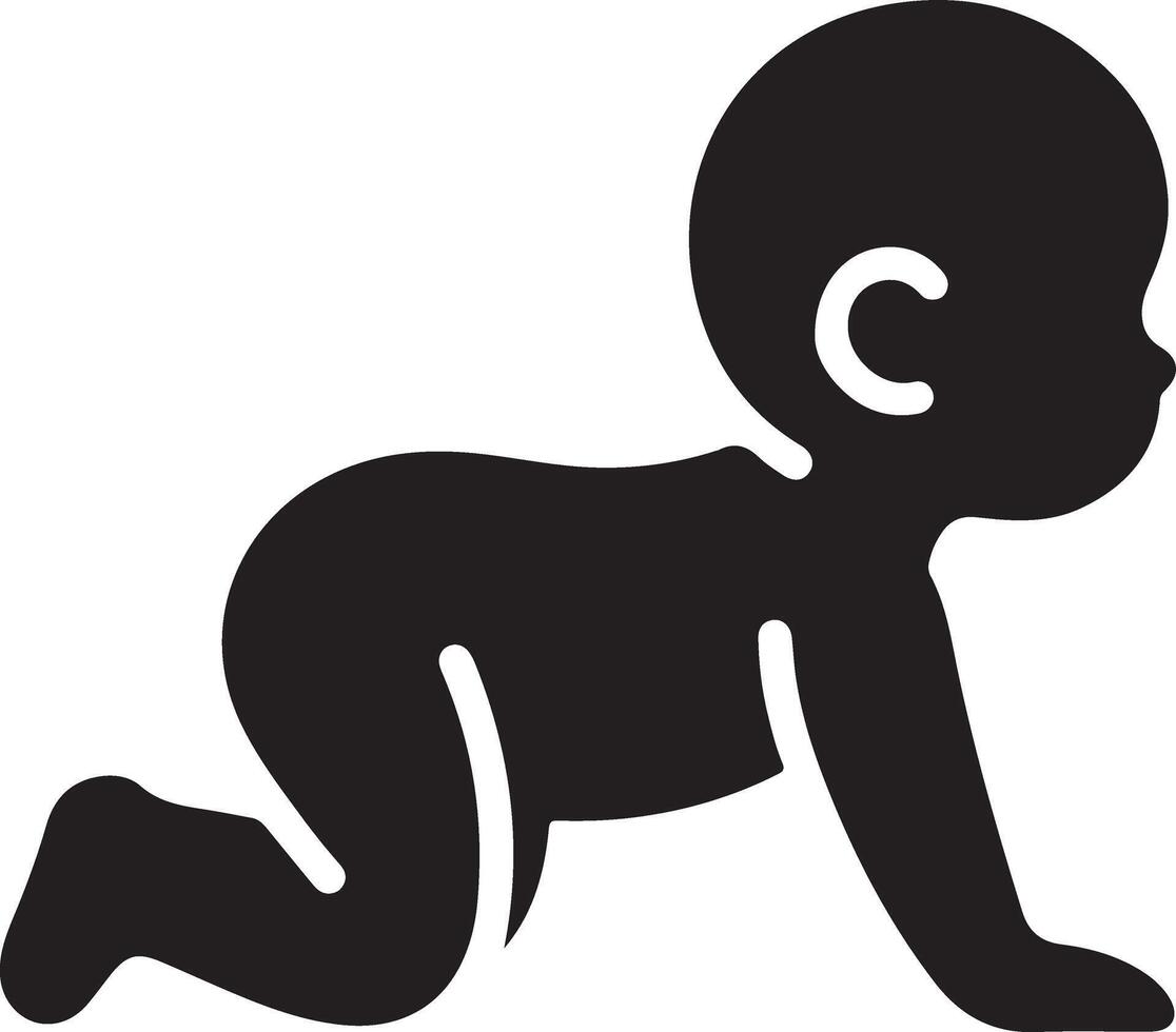 mínimo linda sonriente bebé gateando icono negro color silueta, logo, clipart, símbolo 22 vector