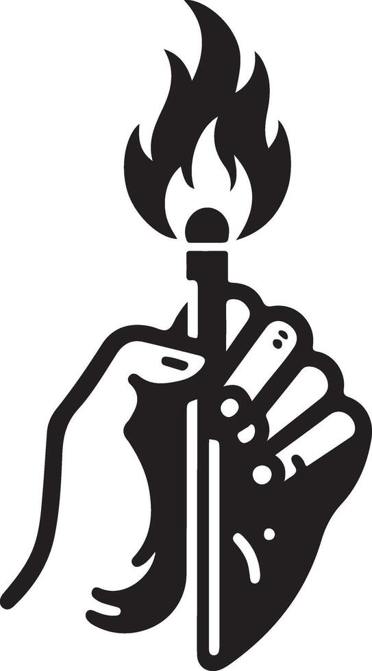 Hand hold matches fire hipster vintage vector logo icon, silhouette 10