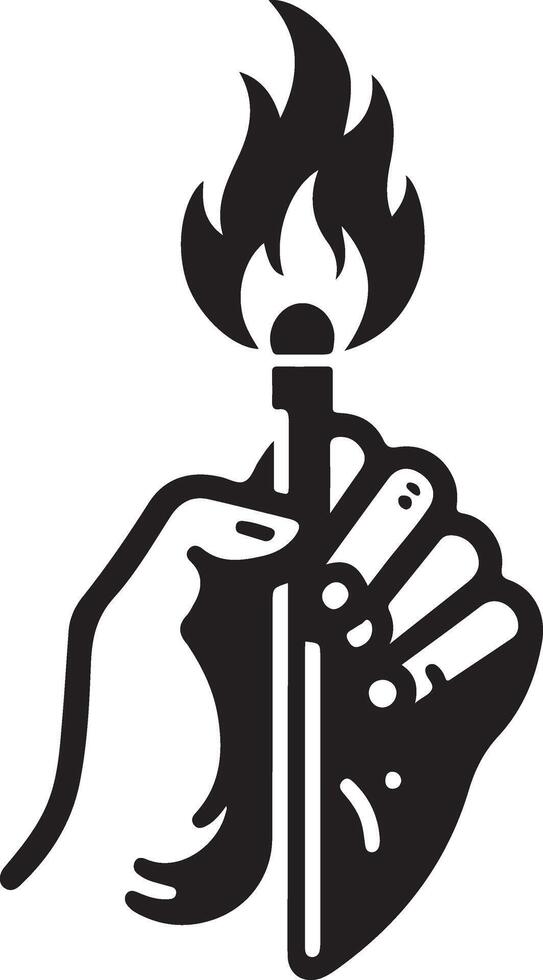 mano sostener partidos fuego hipster Clásico vector logo icono, silueta 10