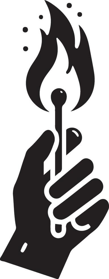 Hand hold matches fire hipster vintage vector logo icon, silhouette 3