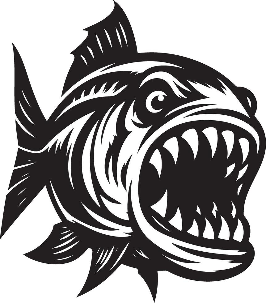 Piranha fish vector icon, clipart, symbol, flat illustration, black color silhouette 14