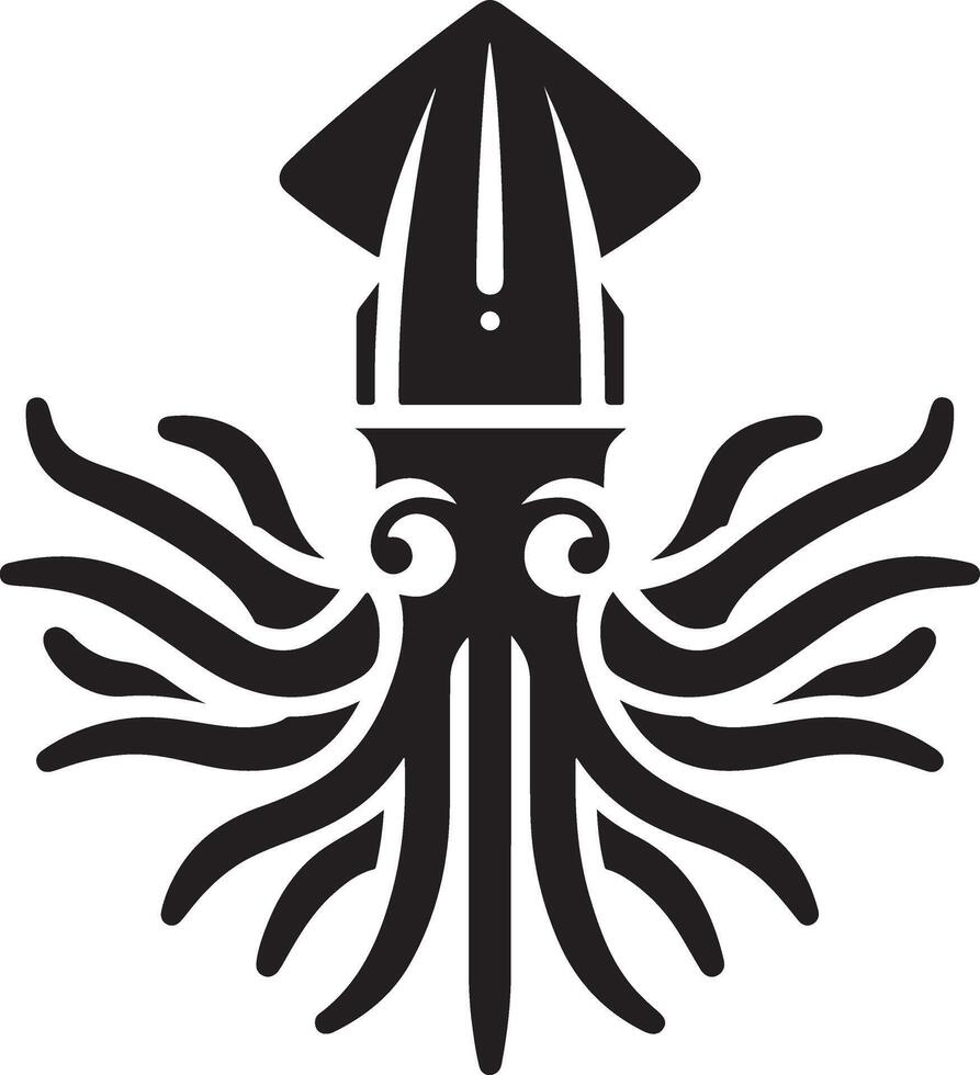 minimal Squid vector icon, flat symbol, black color silhouette, white background 4